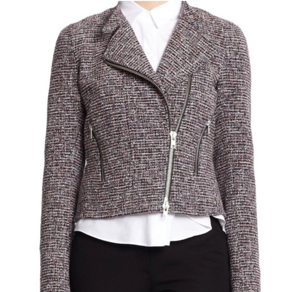 Theory - Kinde - Tweed Asymmetrical Front-Zip Moto Jacket - Size 2 - Picture 2 of 12